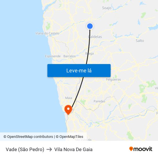 Vade (São Pedro) to Vila Nova De Gaia map