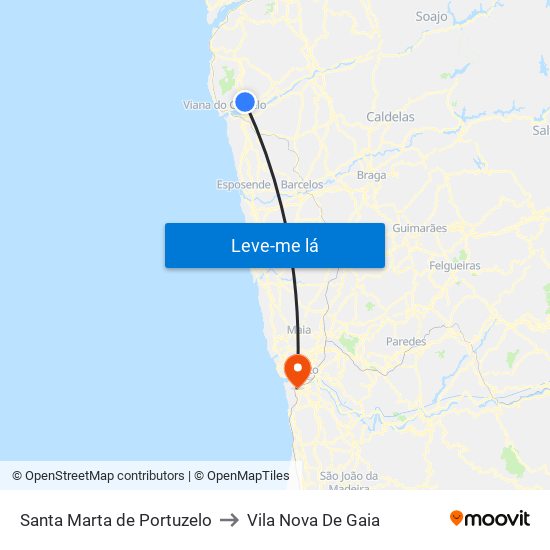 Santa Marta de Portuzelo to Vila Nova De Gaia map
