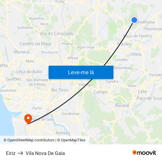 Eiriz to Vila Nova De Gaia map