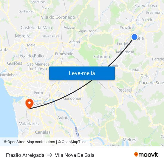 Frazão Arreigada to Vila Nova De Gaia map