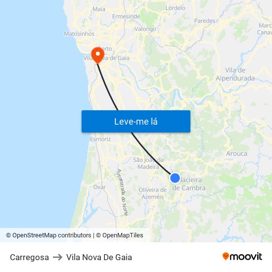 Carregosa to Vila Nova De Gaia map