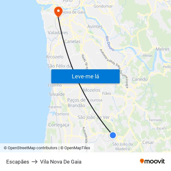 Escapães to Vila Nova De Gaia map
