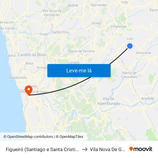 Figueiró (Santiago e Santa Cristina) to Vila Nova De Gaia map
