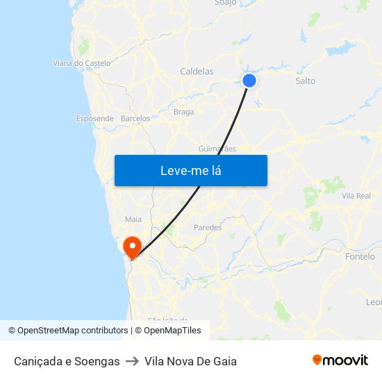 Caniçada e Soengas to Vila Nova De Gaia map