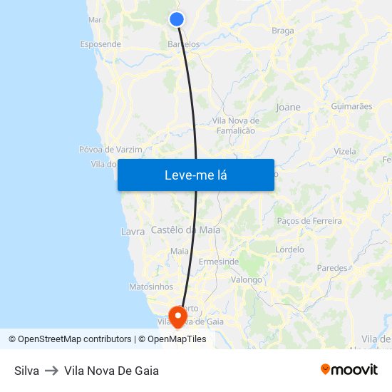 Silva to Vila Nova De Gaia map