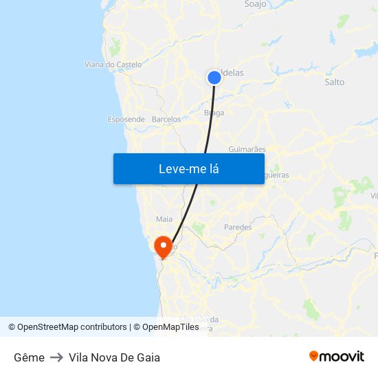 Gême to Vila Nova De Gaia map