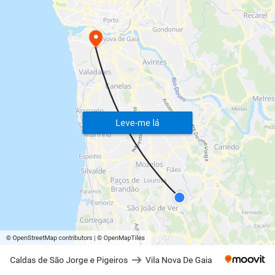 Caldas de São Jorge e Pigeiros to Vila Nova De Gaia map