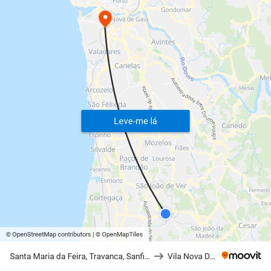 Santa Maria da Feira, Travanca, Sanfins e Espargo to Vila Nova De Gaia map