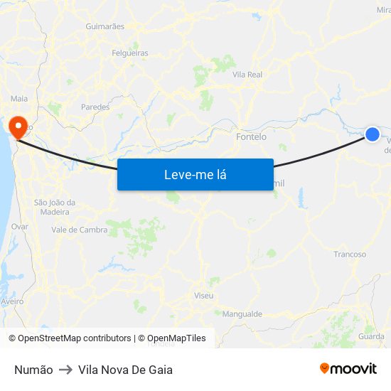 Numão to Vila Nova De Gaia map