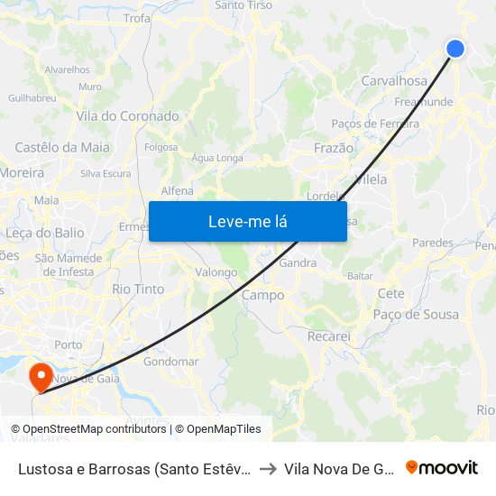 Lustosa e Barrosas (Santo Estêvão) to Vila Nova De Gaia map