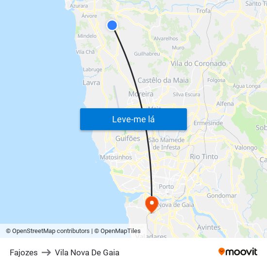 Fajozes to Vila Nova De Gaia map