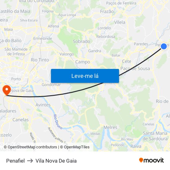 Penafiel to Vila Nova De Gaia map