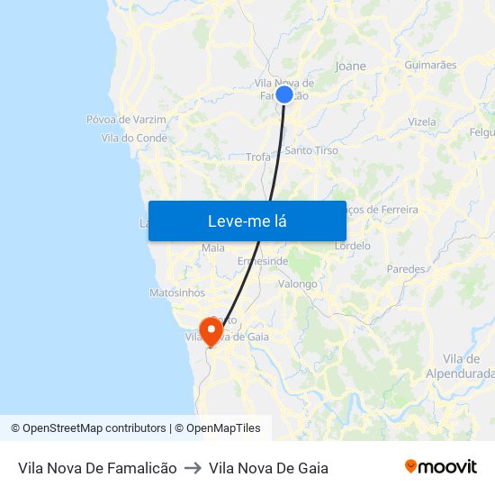 Vila Nova De Famalicão to Vila Nova De Gaia map