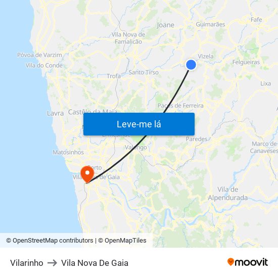 Vilarinho to Vila Nova De Gaia map
