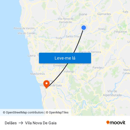 Delães to Vila Nova De Gaia map