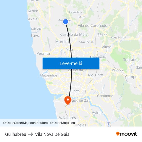 Guilhabreu to Vila Nova De Gaia map