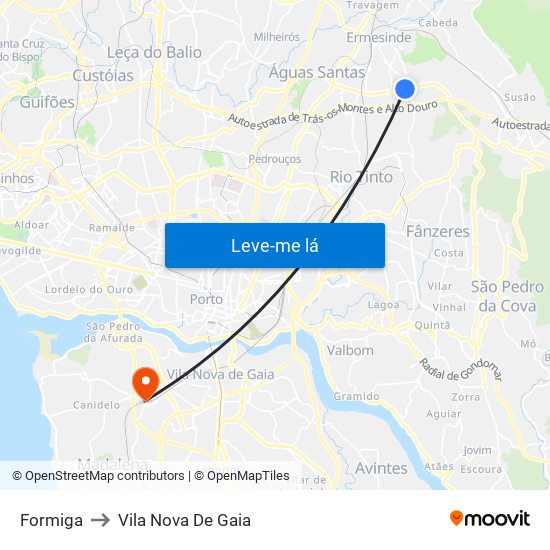 Formiga to Vila Nova De Gaia map