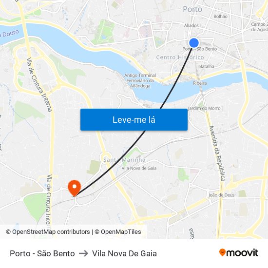 Porto - São Bento to Vila Nova De Gaia map