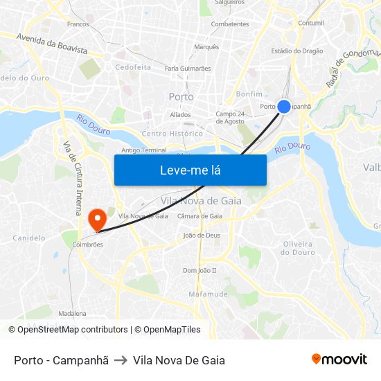 Porto - Campanhã to Vila Nova De Gaia map