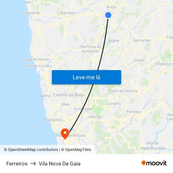 Ferreiros to Vila Nova De Gaia map