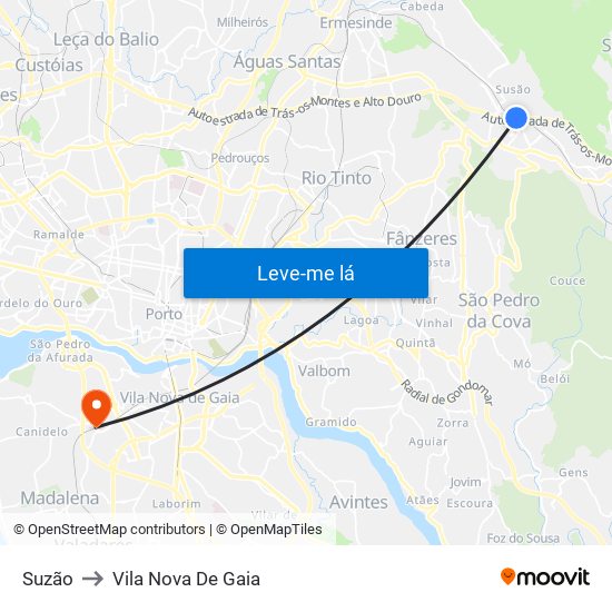 Suzão to Vila Nova De Gaia map