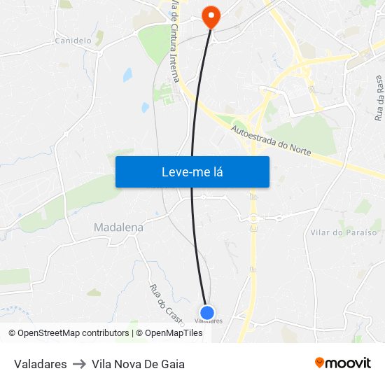 Valadares to Vila Nova De Gaia map