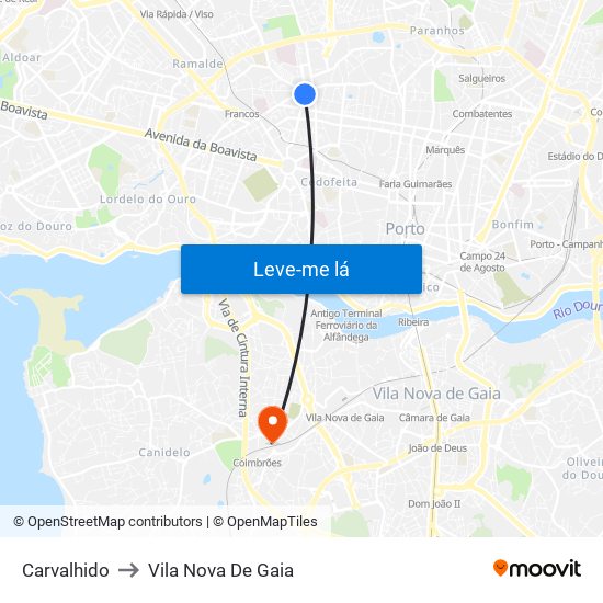 Carvalhido to Vila Nova De Gaia map