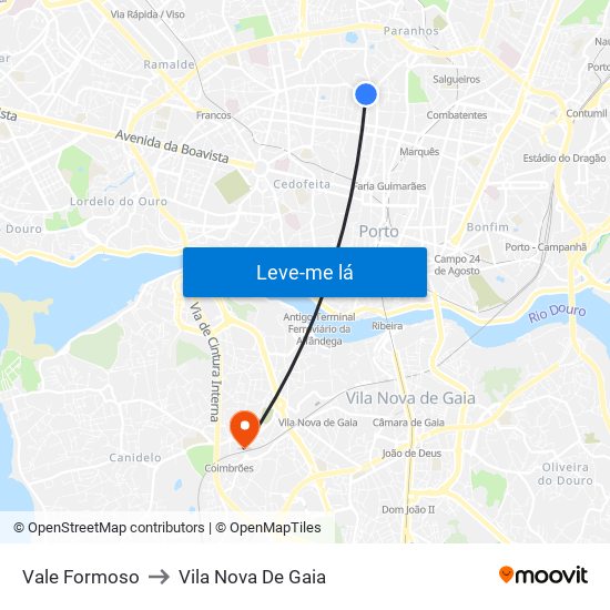 Vale Formoso to Vila Nova De Gaia map
