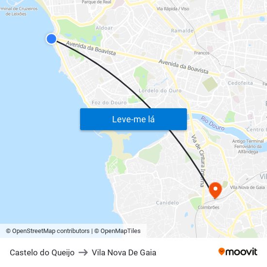 Castelo do Queijo to Vila Nova De Gaia map