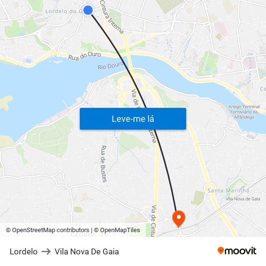 Lordelo to Vila Nova De Gaia map