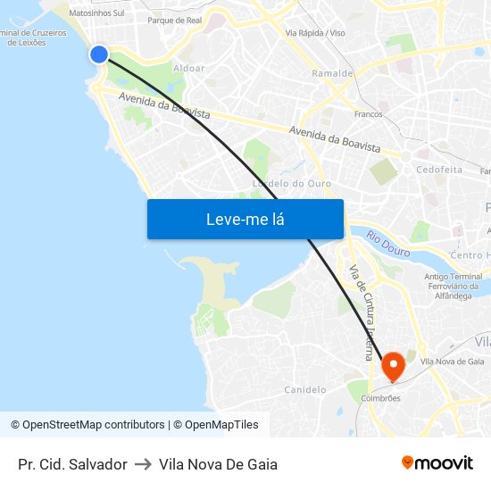 Pr. Cid. Salvador to Vila Nova De Gaia map