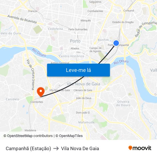 Campanhã (Estação) to Vila Nova De Gaia map