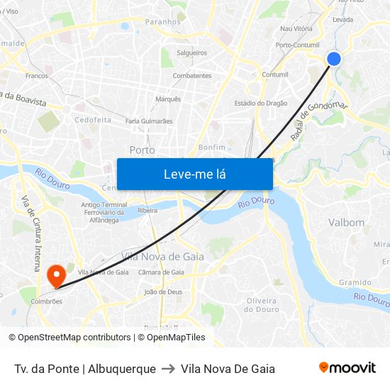 Tv. da Ponte | Albuquerque to Vila Nova De Gaia map