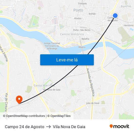 Campo 24 de Agosto to Vila Nova De Gaia map