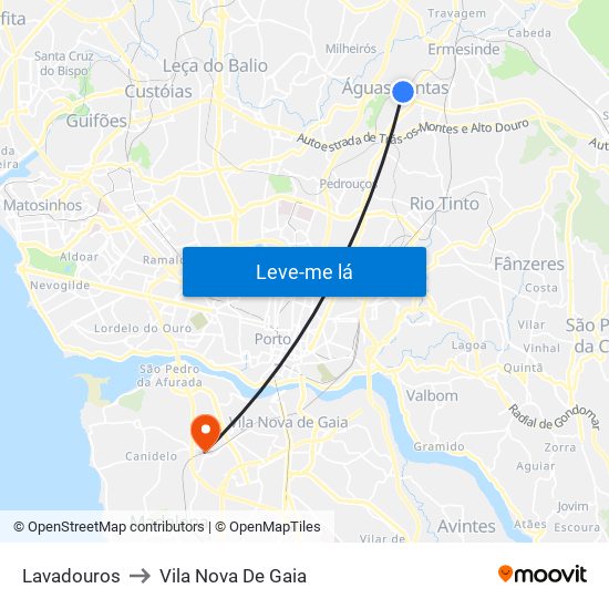Lavadouros to Vila Nova De Gaia map