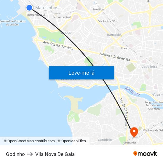 Godinho to Vila Nova De Gaia map