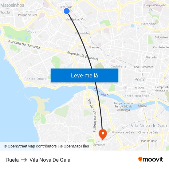 Ruela to Vila Nova De Gaia map