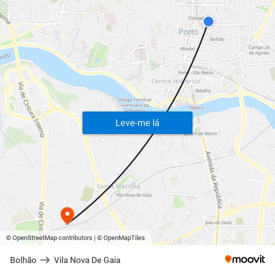 Bolhão to Vila Nova De Gaia map