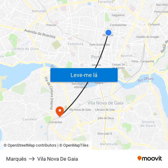 Marquês to Vila Nova De Gaia map