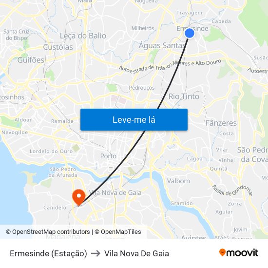 Ermesinde (Estação) to Vila Nova De Gaia map
