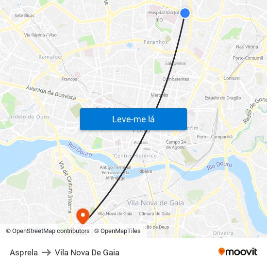 Asprela to Vila Nova De Gaia map