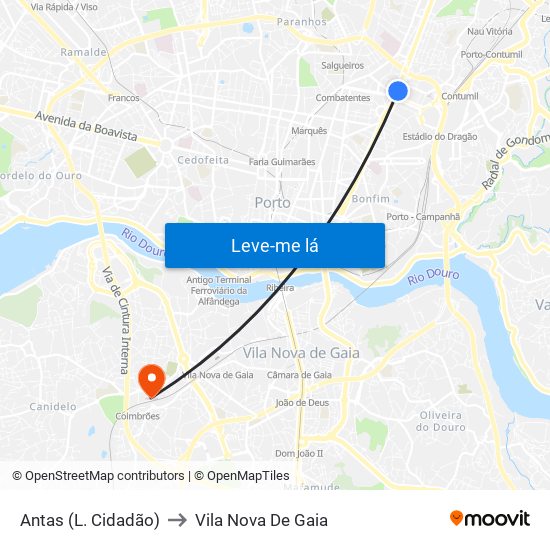 Antas (L. Cidadão) to Vila Nova De Gaia map