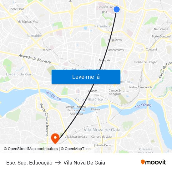 Esc. Sup. Educação to Vila Nova De Gaia map