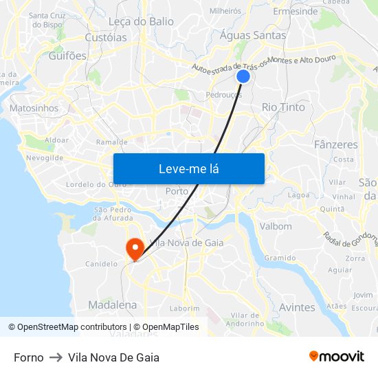 Forno to Vila Nova De Gaia map