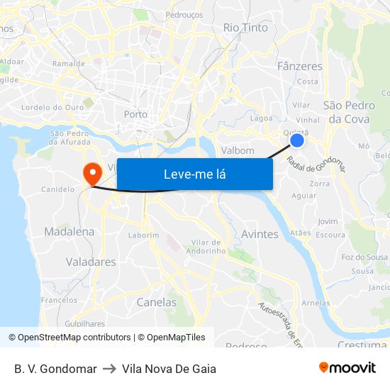 B. V. Gondomar to Vila Nova De Gaia map