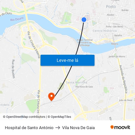 Hospital de Santo António to Vila Nova De Gaia map