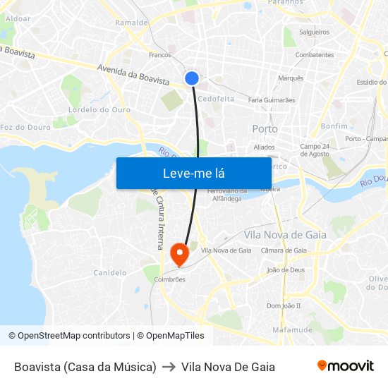 Boavista (Casa da Música) to Vila Nova De Gaia map