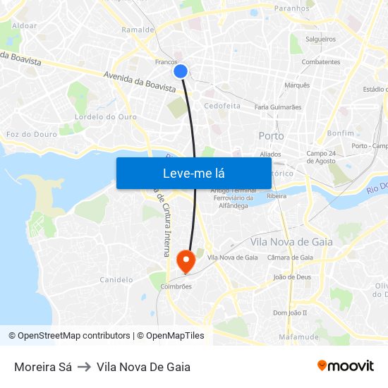 Moreira Sá to Vila Nova De Gaia map