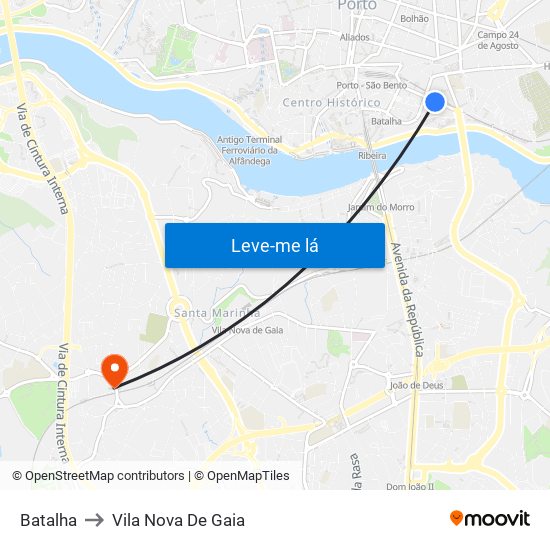 Batalha to Vila Nova De Gaia map