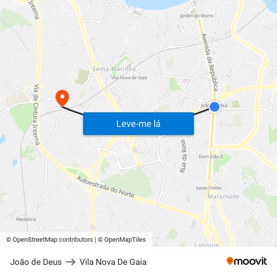 João de Deus to Vila Nova De Gaia map